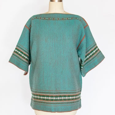 1970s Blouse Woven Wool Knit Top M 