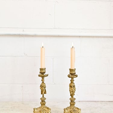 antique french gilt metal gentleman candlesticks