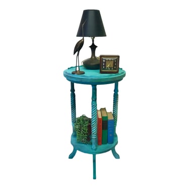 Vintage Turquoise Pie Crust Boho Parlor Table | Plant Stand | Vintage Revival Accent Table | Layered Color Pop | Park Furniture Company 