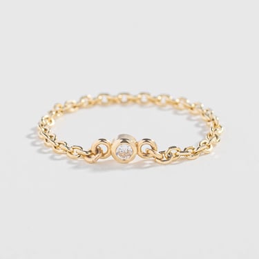 CABLE CHAIN LINK RING | 14K GOLD | DIAMOND