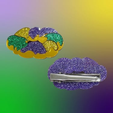 King Cake Hair Clip - Mardi Gras Pastry Barrette - Acrylic Fat Tuesday Accessory 