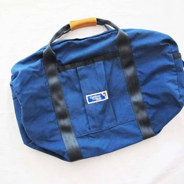 Vintage 80s Outdoor Products Blue Nylon Canvas Medium Duffel Bag - 1980s Camping Weekender Overnight Bag - Unisex Utilitarian Simple Plain 
