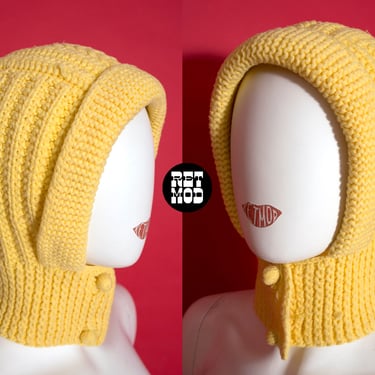 Iconic Vintage 50s 60s 70s Light Yellow / Cream Winter Hood Hat 