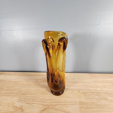 Mid Century Amber Glass Vase 11" Tall 