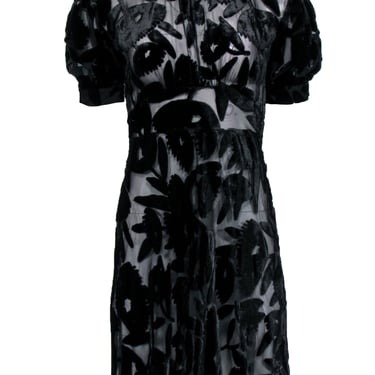 Alexander McQueen - Black Sheer Dress w/ Velvet Floral Motif Sz 2
