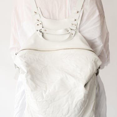 White Leather Harness Strap Backpack