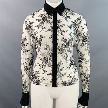 ANNE FONTAINE Size XL Solly White Black Polyamide Lace Burnout Contrast Trim Blouse