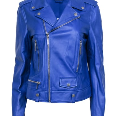 Elie Tahari - Cobalt Blue Leather Moto Jacket Sz M