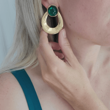 Gold and Green Cabochon Earrings
