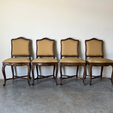 Vintage Louis XV French Provincial Style Carved Wood Dining Chairs Set of 4 