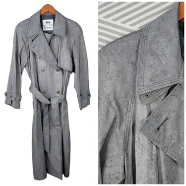 Vintage Trench Long Coat 8 Belt Detective Duster Grey Stone Double Breasted 