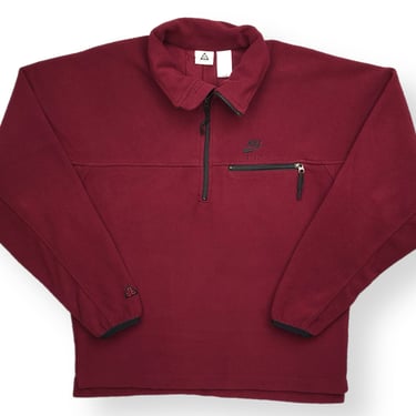Vintage 90s Nike ACG “F.I.T.” Burgundy/Maroon Quarter Zip Fleece Sweatshirt Pullover Size Large/XL 