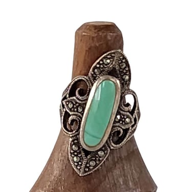 Vintage Neo Edwardian Turquoise Ring Silver Marquisite 6 