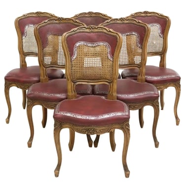 Antique Chairs, Side, Set of 6, French Louis XV Style, Caned, Walnut, E. 1900s! Condition:
