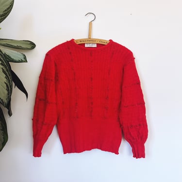Vintage Nubby Weave Bright Red Sweater 
