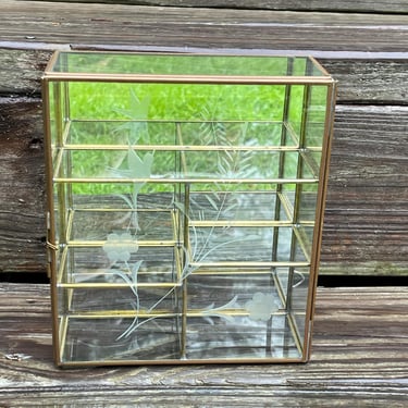 brass and glass box vintage display case miniature curio table top showcase 