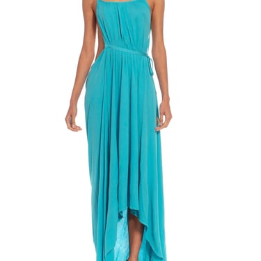 Morphew Collection Light Blue Silk Blend Backless Gown 