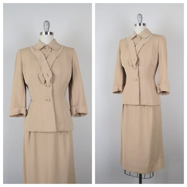 Vintage 1940s gabardine suit, skirt suit, 2 piece, wwii era, victory, wool, size xs 