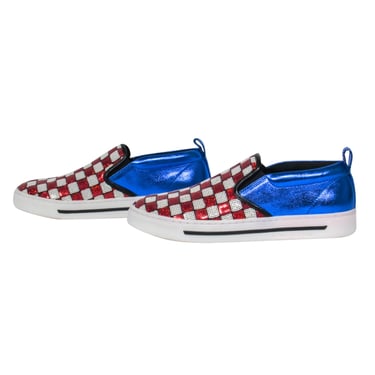 Marc Jacobs - Red White &amp; Blue Sequin Checkered Slip On Sneakers Sz 8