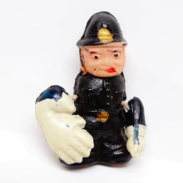 Tiny Antique 1930's Celluloid Traffic Cop with Big Hand,  Vintage  Small Toy Policeman Doll 