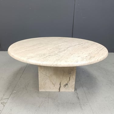 Vintage round travertine coffee table, 1970s - vintage italian stone coffee table - round stone coffee table - round marble coffee table 