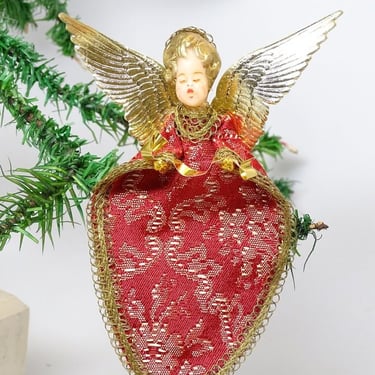 Vintage German Christmas Angel, Nuremberg  Rauschgoldengel Doll with Wax Head, Foil Wings 