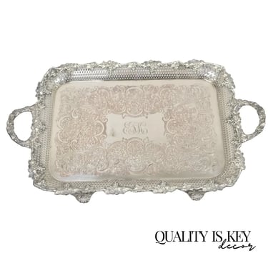 Antique Victorian Pierced Grapevine Basket Gallery Serving Platter Tray