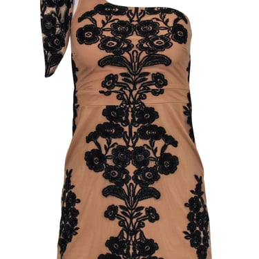 For Love & Lemons - Tan & Black Embroidered One-Shoulder Bodycon Dress Sz XS