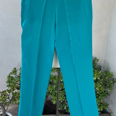 Vintage soft silk teal blue pant straight leg high rise pockets by Diane Von Furstenberg & Joseph Magnin Sz 8 