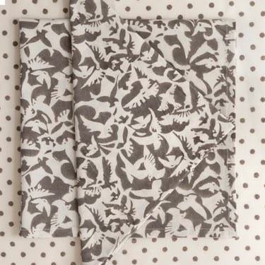 Les Indiennes Block Print Cotton Napkin, "Tippi" in French Gray, 12 Requested