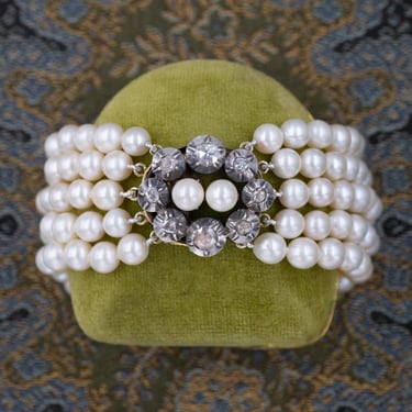 Pearl Bracelet with Rose Cut Diamond Clasp