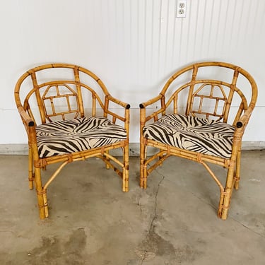 Bamboo rattan chairs w/ zebra cushions