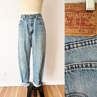 34 x 32 Vintage 90s Levis 550 High Rise Light Wash Jeans Tapered Relaxed Fit 