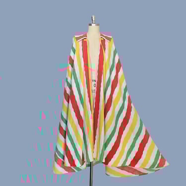 Rare 1930s Cape / 30s Cotton Pique Beach Cover Up Striped Cape / Nautical Wavy Stripe Cape 