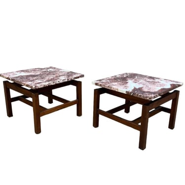 Pair Calacatta Vagli Rosato Marble Side/End Tables, Style of Jens Risom 1960