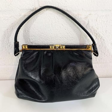 Vintage Black Purse Evening Bag Handbag Gold Brass Snap Lock Cocktail Party 1950s 1960s 