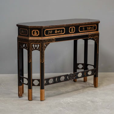 Black &amp; Gold Lacquer Chinoiserie Vanity &amp; Mirror