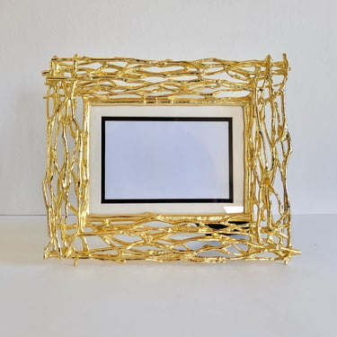 Vintage Gold Branches Michael Aram Frame, 4x6 or 5x7 Cast Metal Frame, Original Black and Ivory Mat 