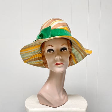Vintage 1960s Striped Sun Hat, Mod Rayon Floppy Brim Summer Hat, Saks Fifth Avenue 