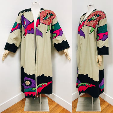 1980s XL Shoulder Pad Patchwork Embroidered Coat Jacket w Abstract Art & Sequins by Tipicano Mexican Textiles | Vintage, Retro, Funky, Rare 