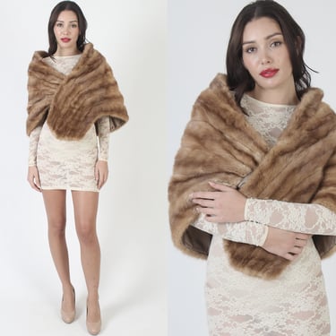 Fur Back Collar Mink Stole, Vintage 60s Autumn Haze Shawl, Real Natural Bridesmaids Outfit 