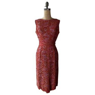 1960s Pink Lace Overlay Wiggle Dress 