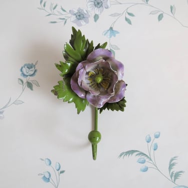 Vintage flower tole painted metal hook boudoir floral vintage decor hook 