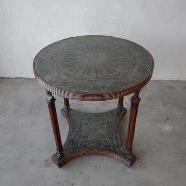 Neoclassical Etched Bronze Round Occasional Table 