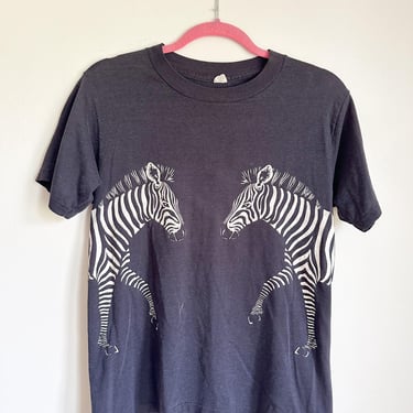 Vintage 1980s Zebra Front & Back Graphic Tee / S 