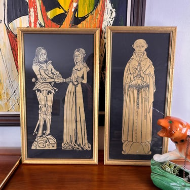 Vintage Framed  English Medieval Brass Rubbing Hand Prints By Michael Black Oxford England 