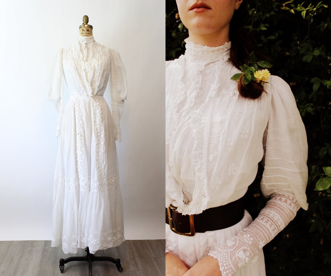 1900 ANTIQUE LAYERED edwardian LINGERIE dress xs