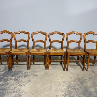 French Louis Philippe Style Maple Dining Chairs W/ Rush Seats - Set of 6 