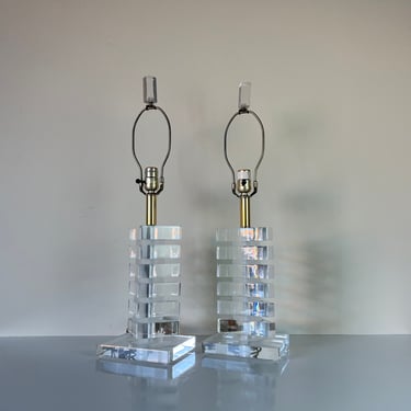 Postmodern Stacked Lucite Table Lamps - a Pair 