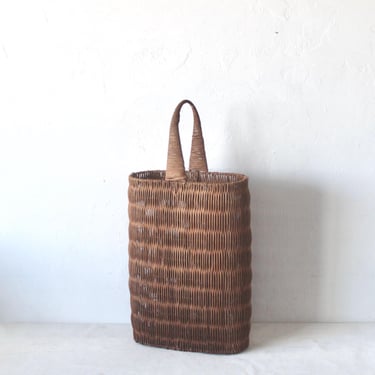 Vintage Tall Woven Wicker Rattan Basket with Handle 